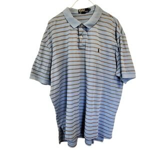 Polo Ralph Lauren Mens XL Blue Striped Short Sleeve Cotton Pique Polo Shirt